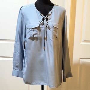 NWT MK Blue Silk Tunic w roll up sleeves